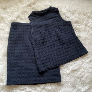 Ann Taylor Navy Blue Embossed Houndstooth 2 Piece Suit